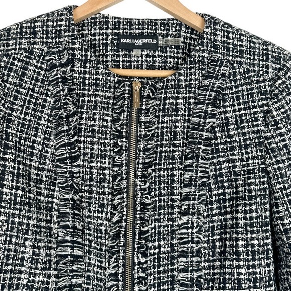 Karl Lagerfeld Tweed Blazer Black & White Size 6 *FLAW* - Picture 2 of 11